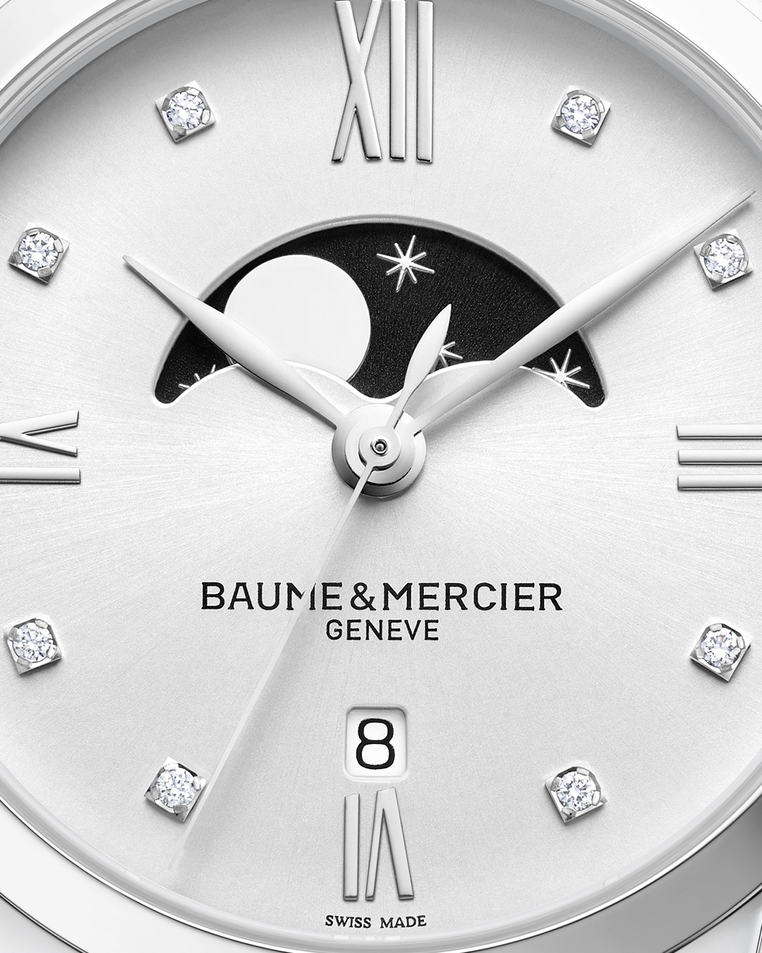 Let the Classima collection sparkle this festive season. Refined, elegant, and ready for the most meaningful moments of the year.

--
Classima 10329
31mm, Quartz, Moon-phase, Diamond-set, Date aperture at 6 o'clock, Glossy square scales alligator strap.
--
#BaumeEtMercier
#Classima
#Celebration