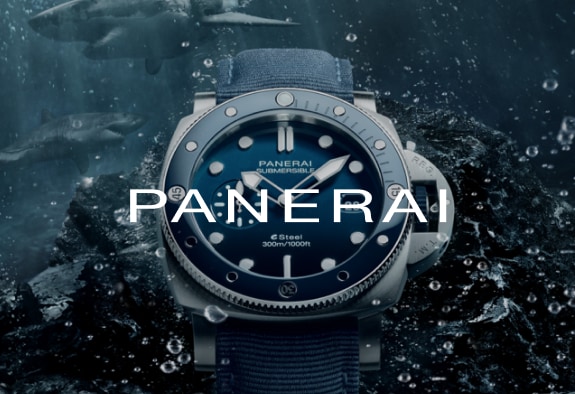 Panerai logo with a watch in the background